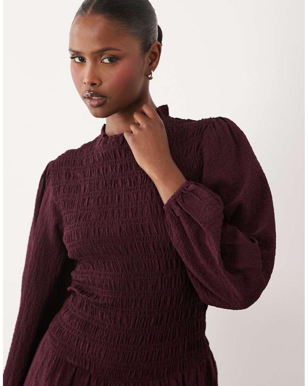 Wednesday's Girl Puff Sleeve Shirred Detail Midaxi Dress