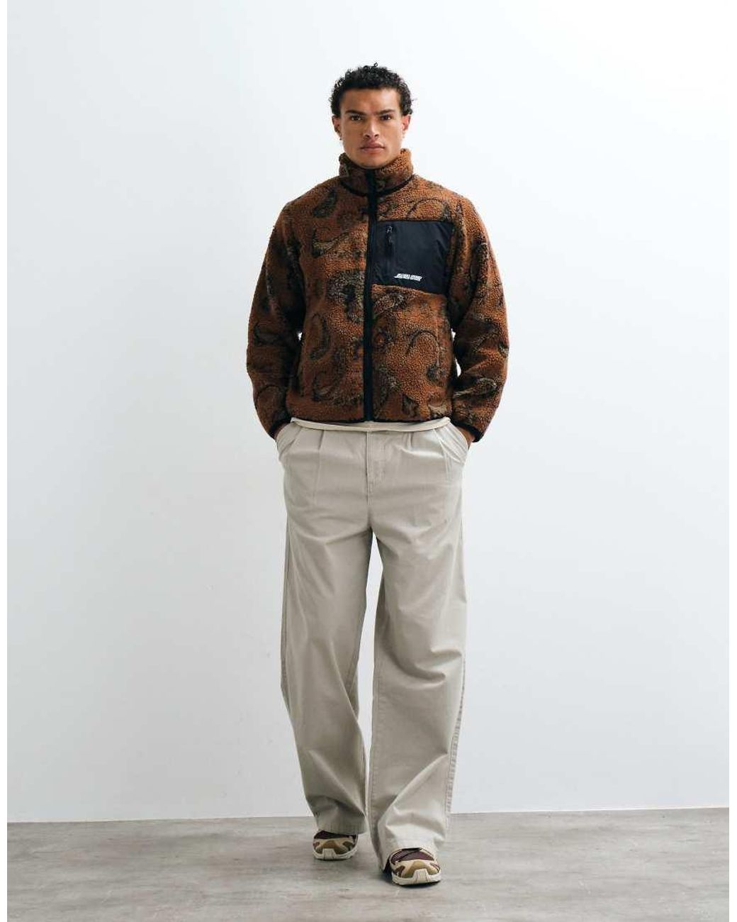 Santa Cruz Brown Freestyle Paisley Patterned Zip Up Fleece Jacket for men