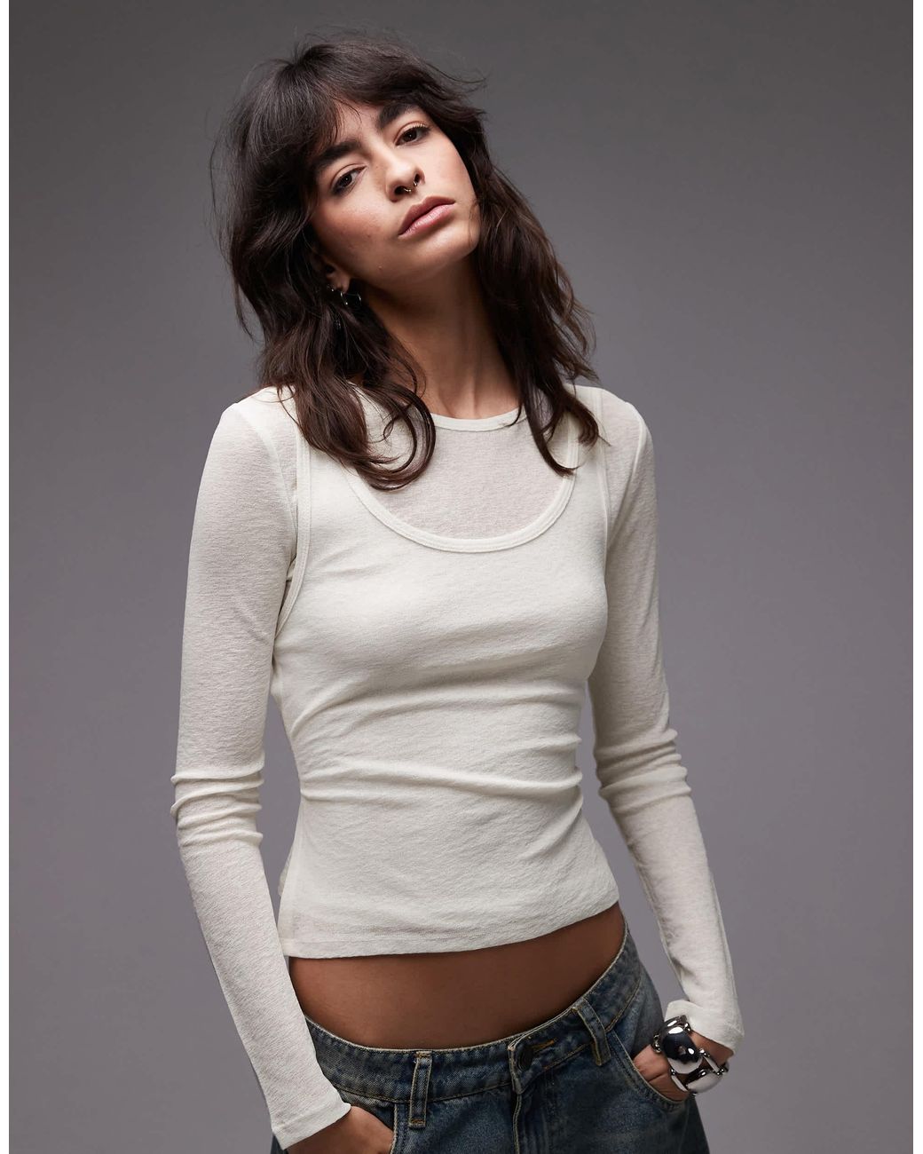 ASOS Gray Double Layer Sheer Top