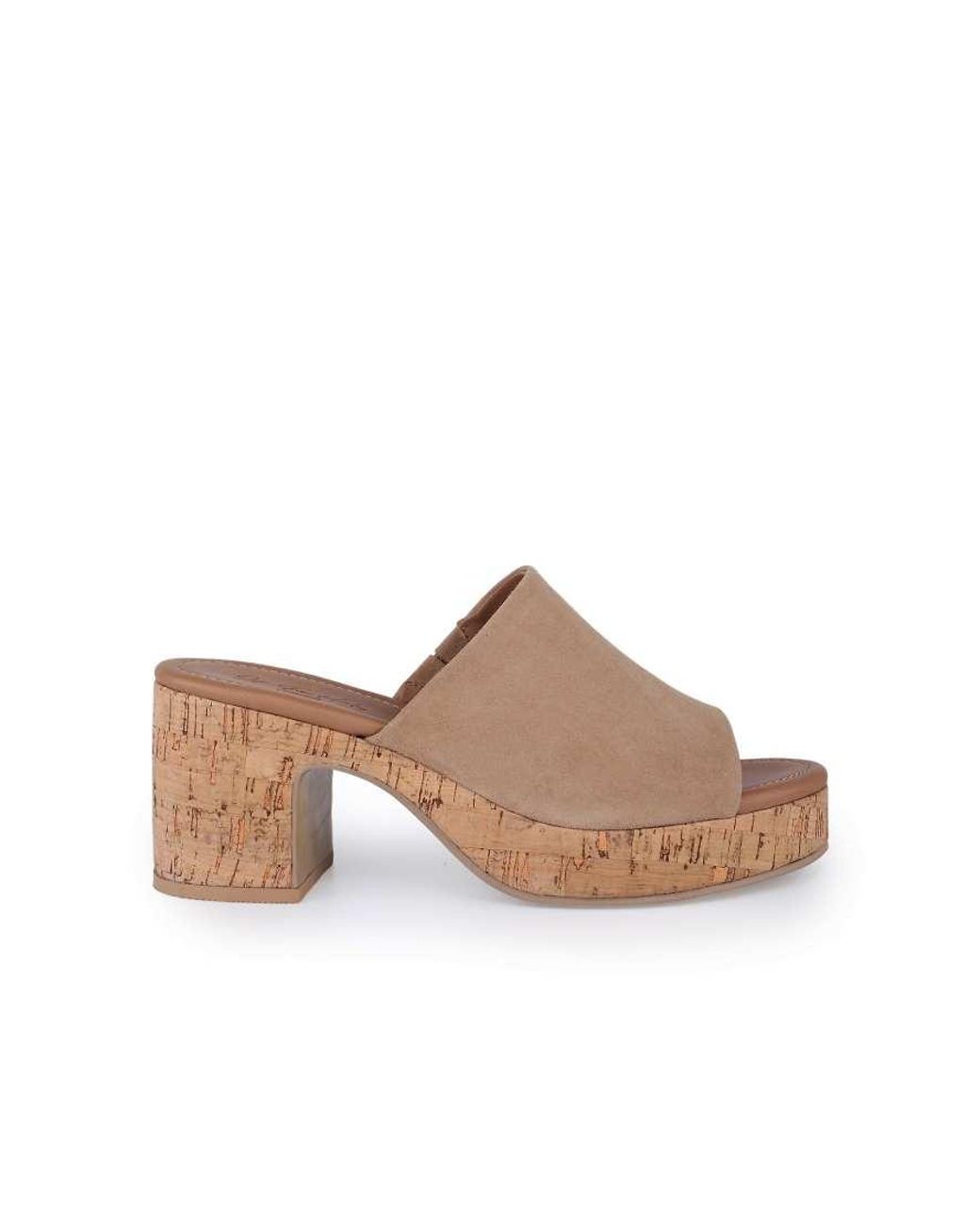 OFF THE HOOK Brown Leigh Suede Leather Platform Cork Block Heel Mules