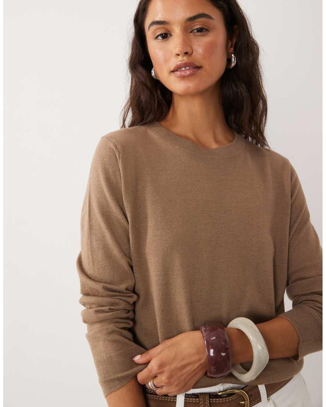 Mango Brown Round Neck Lightweight Jumper