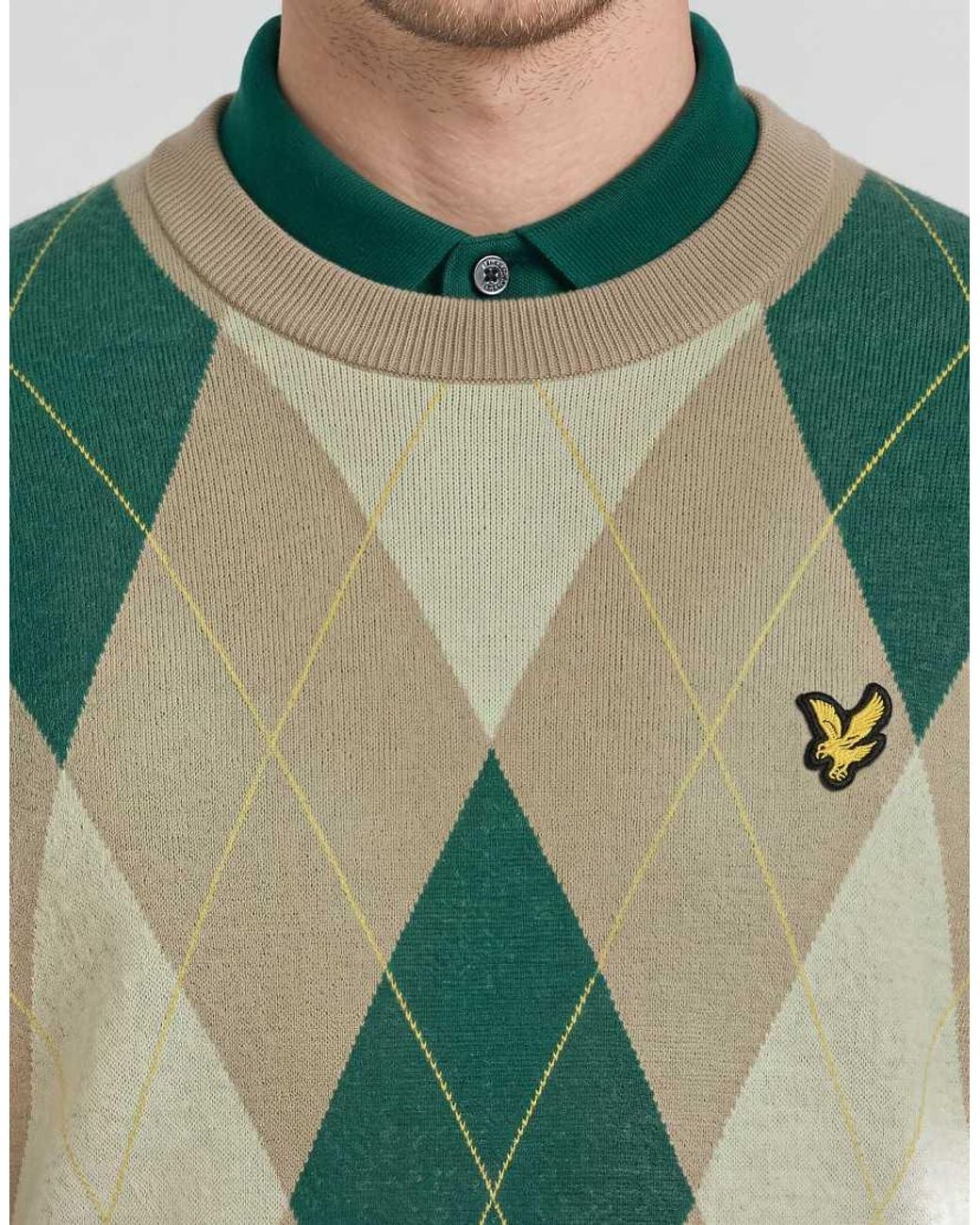 Lyle & Scott Green Mid Knits Argyle Knitted Crew Neck Jumper for men