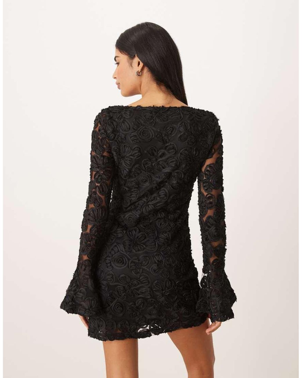 Gina Tricot Black Long Sleeve Embroidery Mini Dress With Open Back