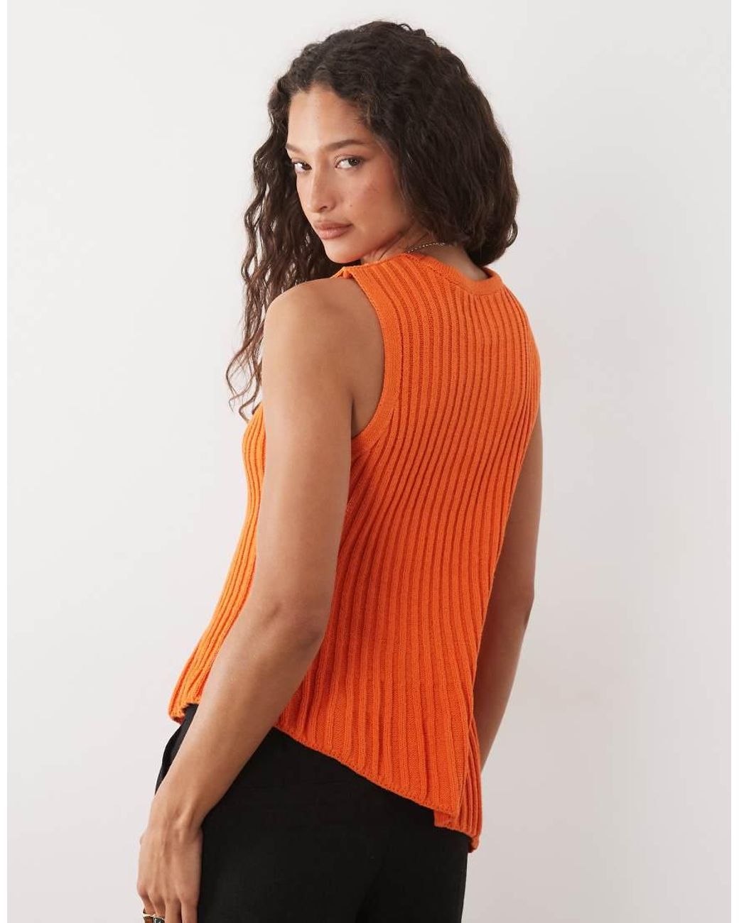 ASOS Orange Knit Cinched Pleated Asymmetric Top
