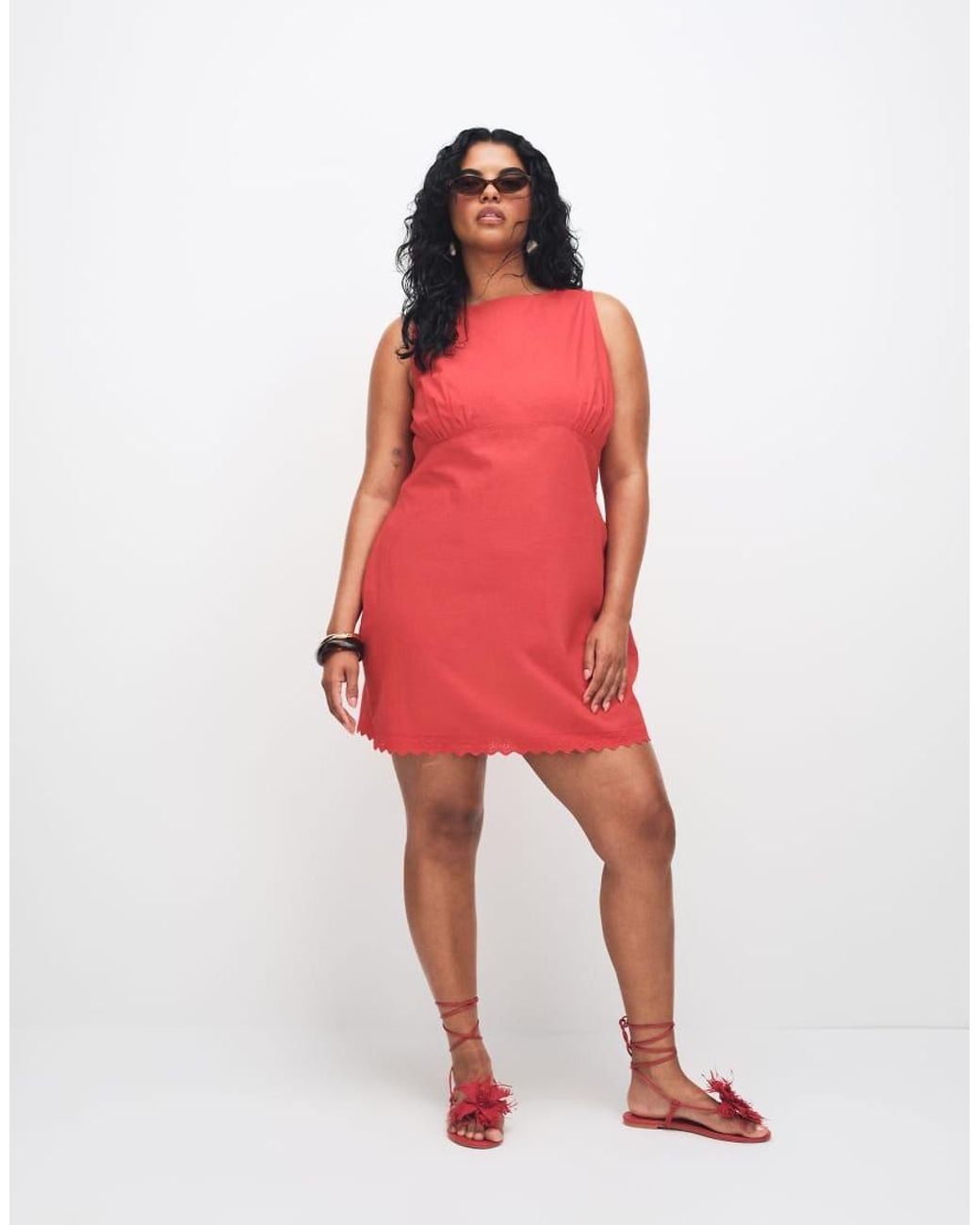 ASOS Red Asos Design Curve Slash Neck Mini Sundress With Sculpted Bust And Broderie Hem