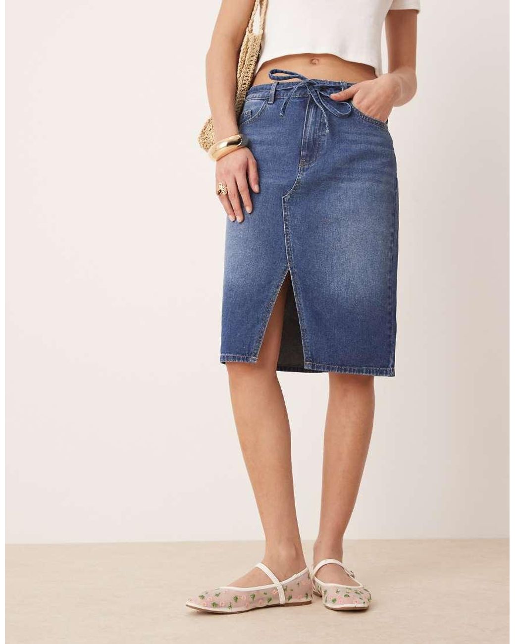 Jdy Blue Low Waist Denim Pencil Skirt