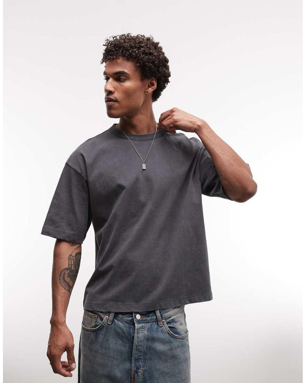 ASOS Gray Boxy Oversized T-shirt With Retro Neon Signs Graphic for men