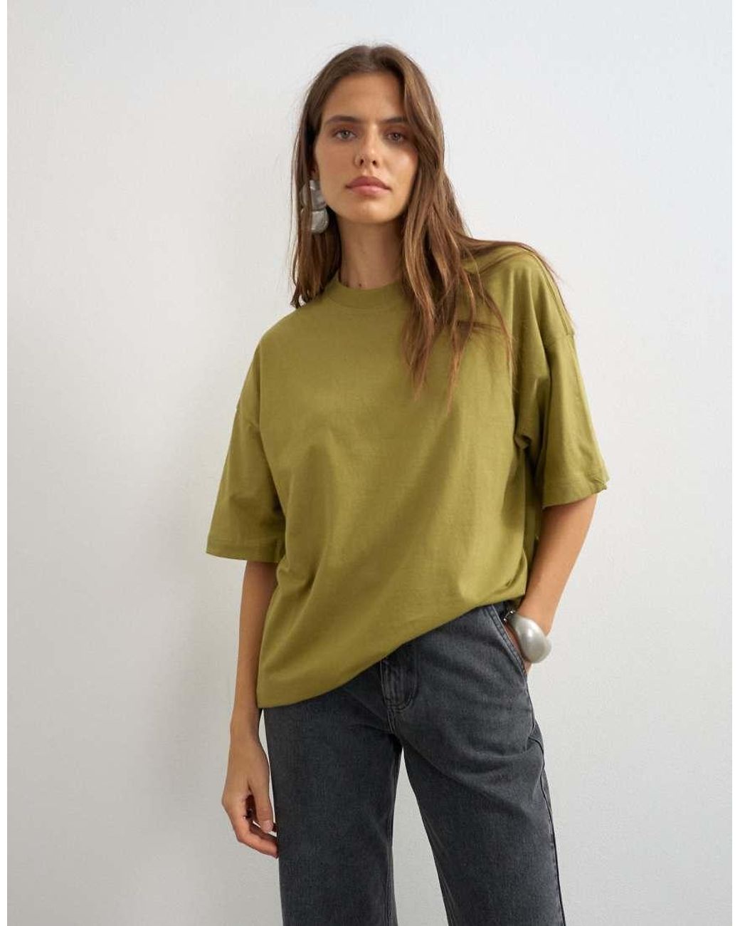 TOPSHOP Green Oversized Drop Shoulder Tee