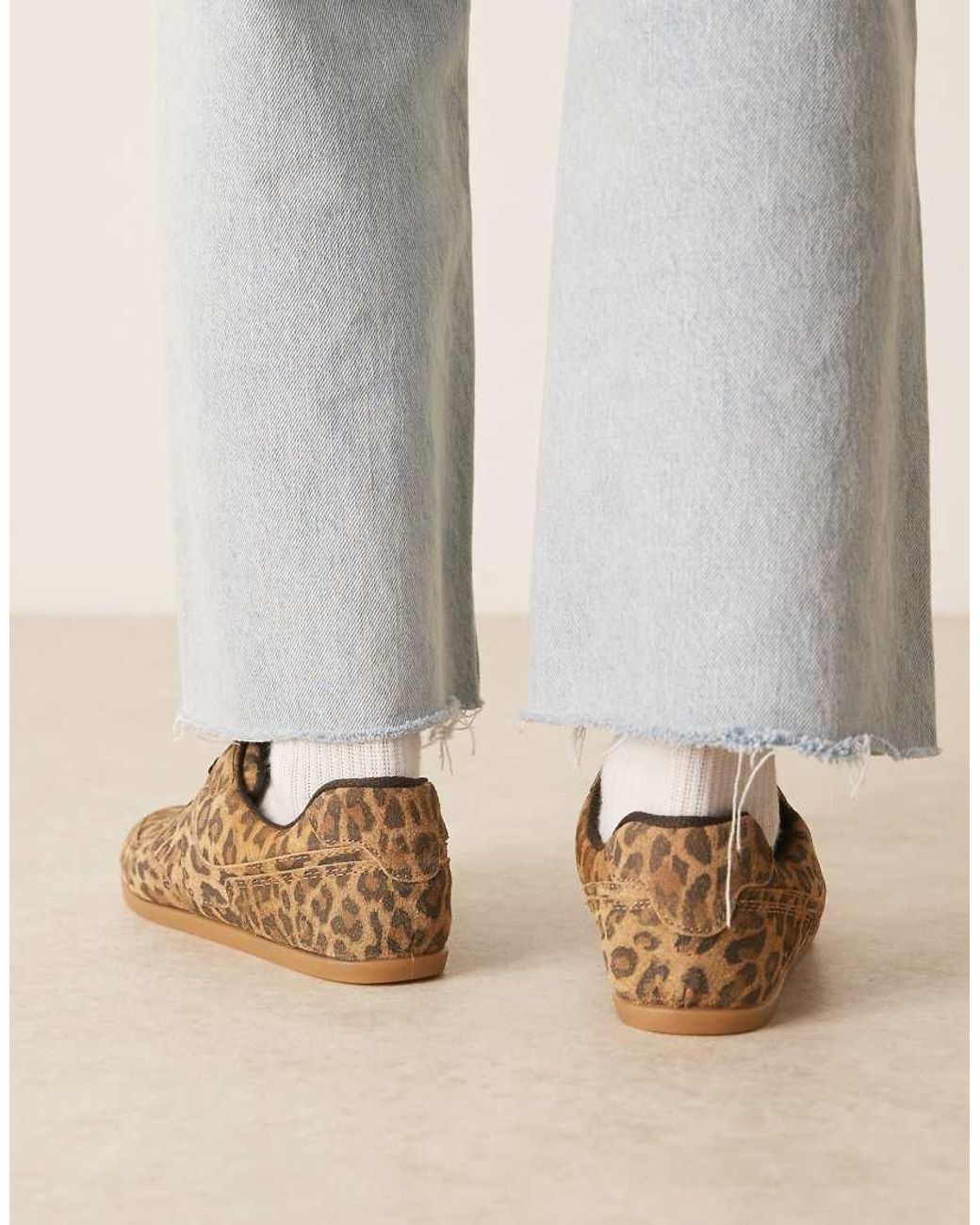 ASOS Natural Diligent Slim Lace Up Trainers Leopard Suede