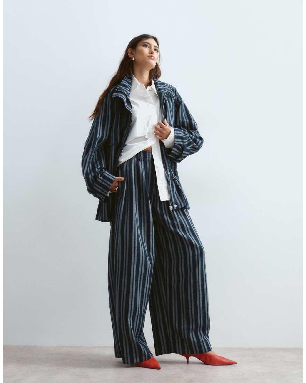 ARRANGE Blue Textured Barrel Leg Trousers Co-Ord