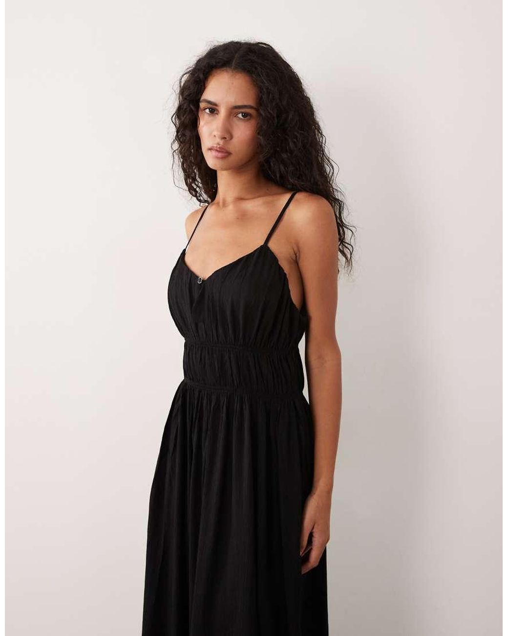 Vila Black Ruched Woven Cami Maxi Dress
