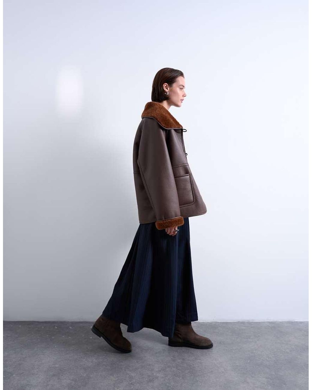 TOPSHOP White Shearling Oversized Reversible Coat With Button Loop