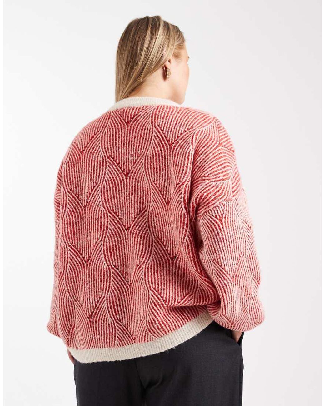 Pieces Plus Pink Pieces Curve Textured Detail Knit Jumper