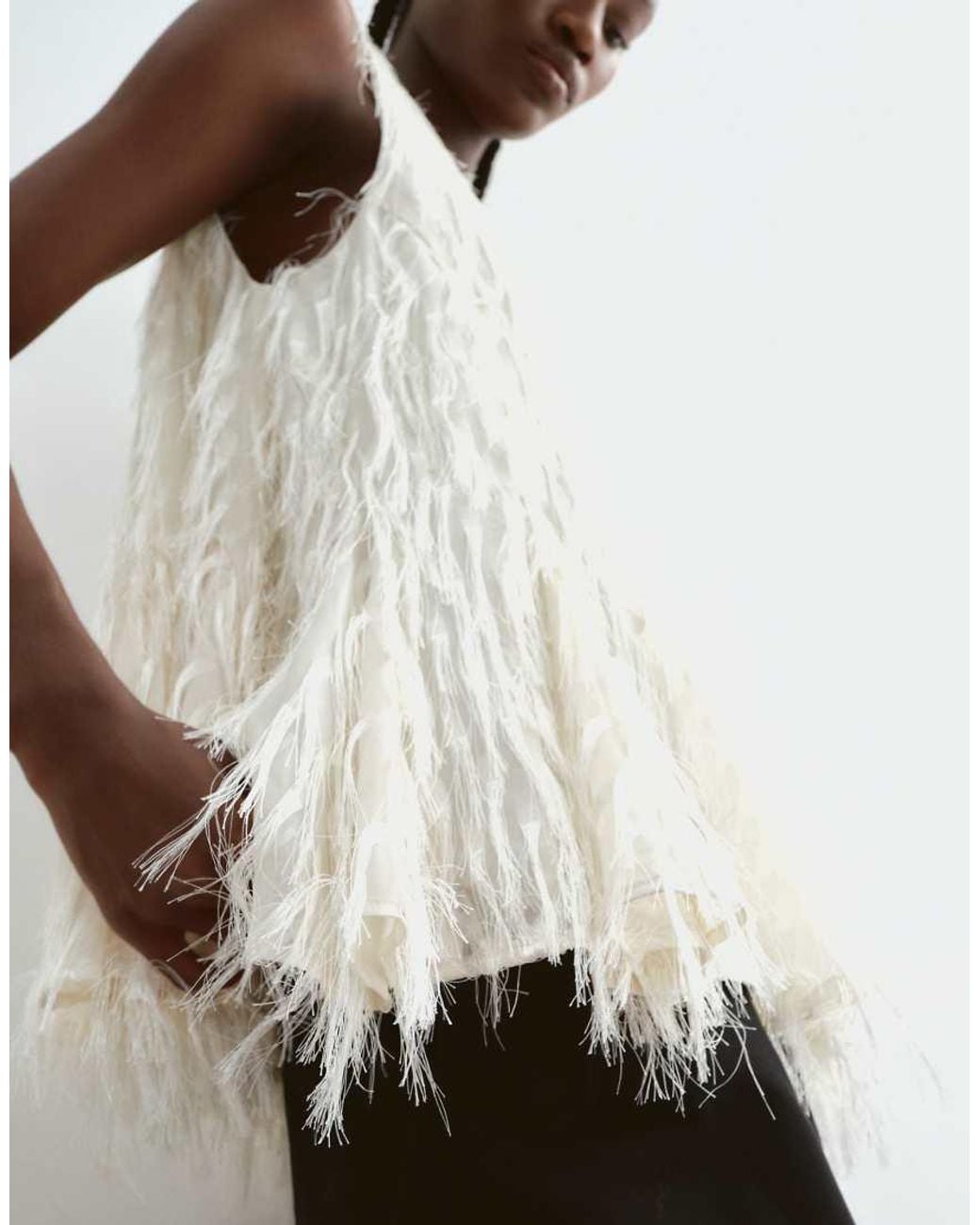 ARRANGE White All Over Fringe Longline Peplum Top