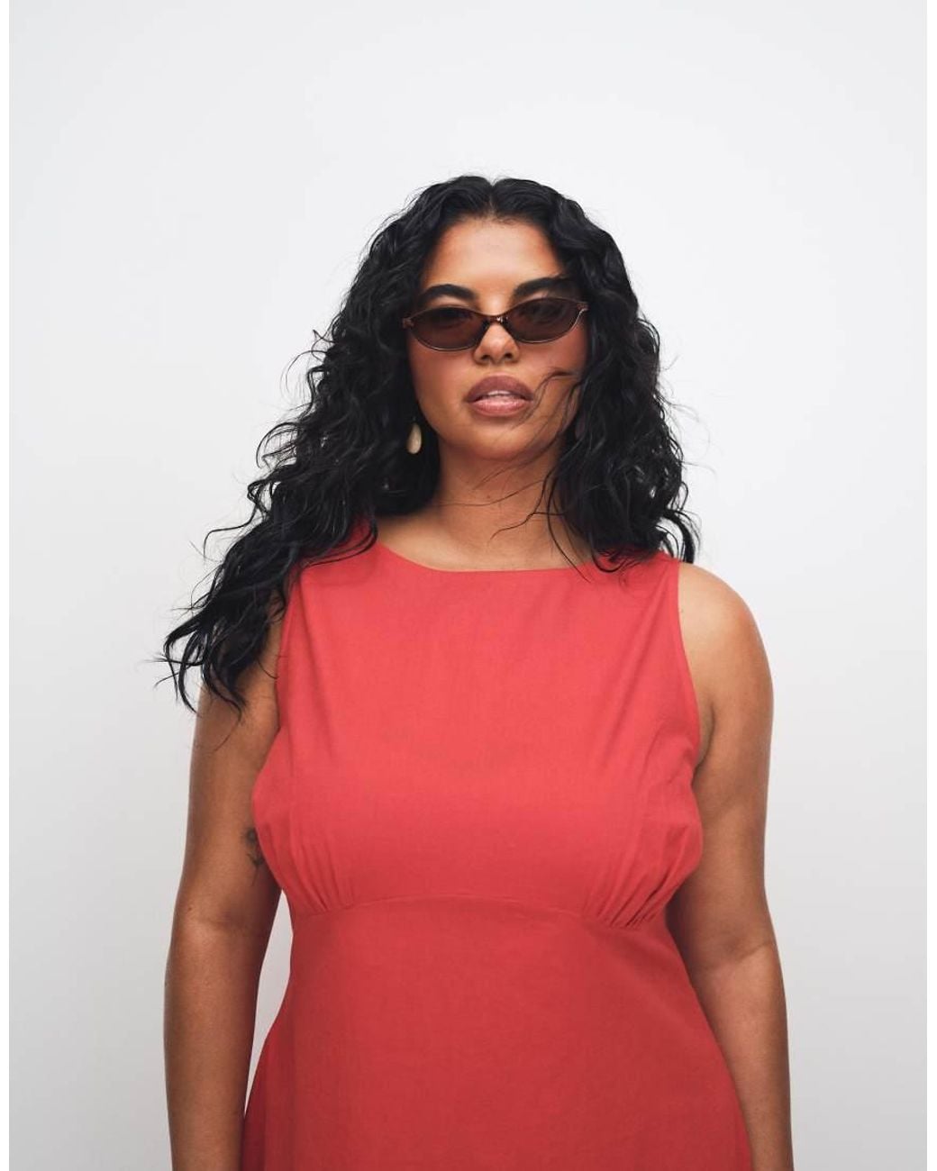 ASOS Red Asos Design Curve Slash Neck Mini Sundress With Sculpted Bust And Broderie Hem