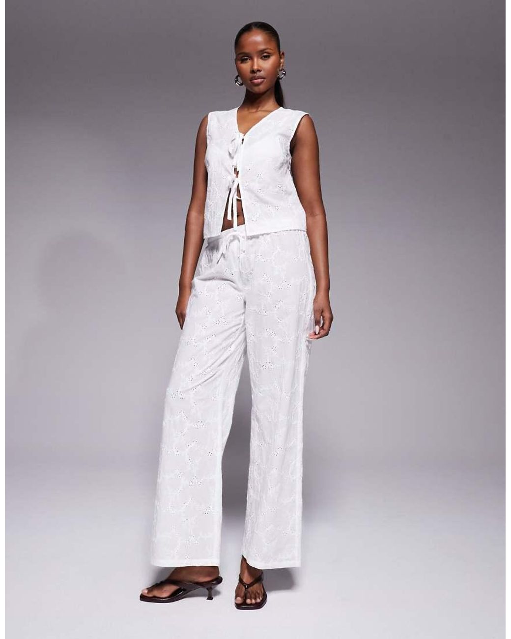 Kaiia White Tie Front Broderie Beach Top Co-Ord