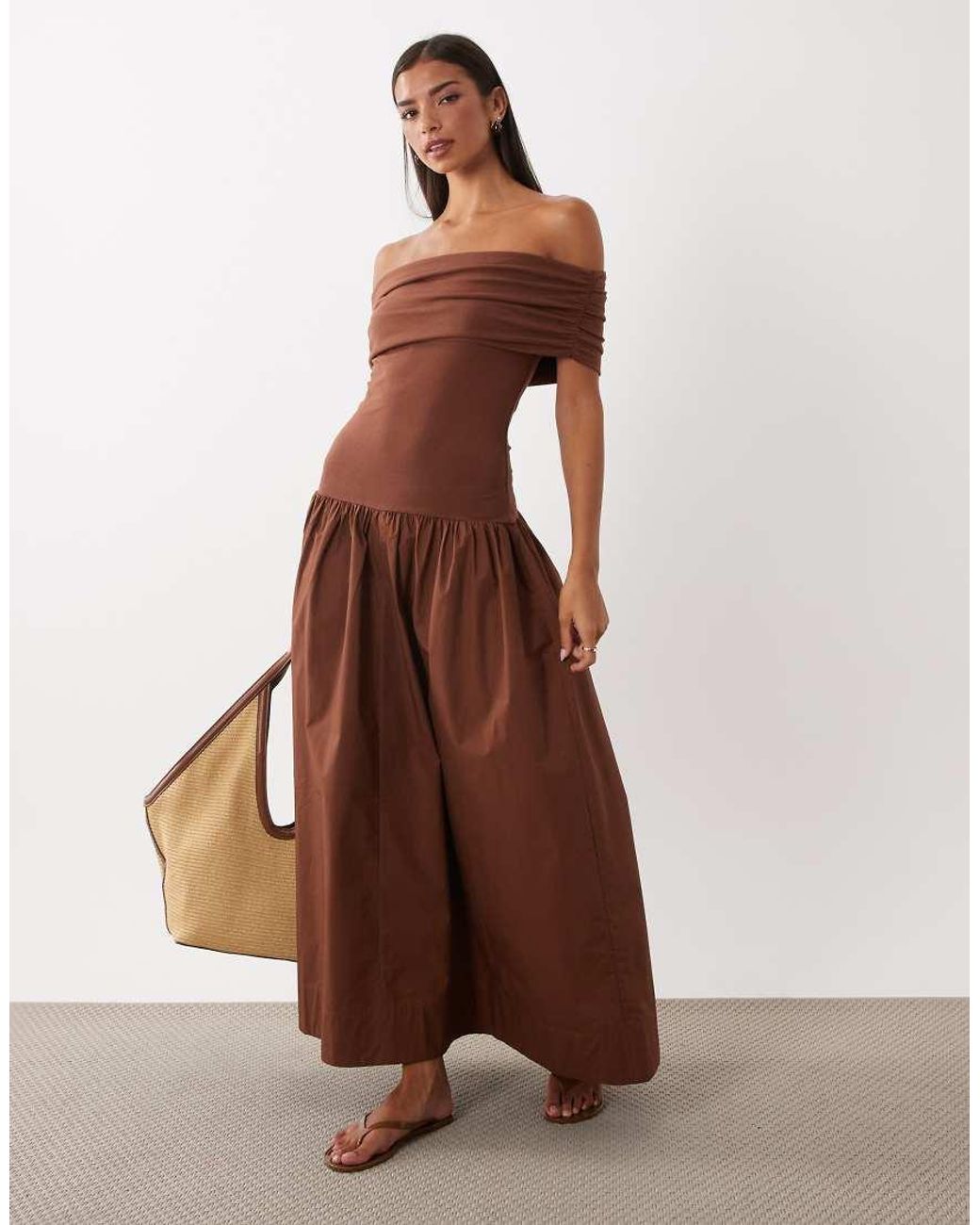 ASOS Brown Bardot Hybrid Maxi Dress