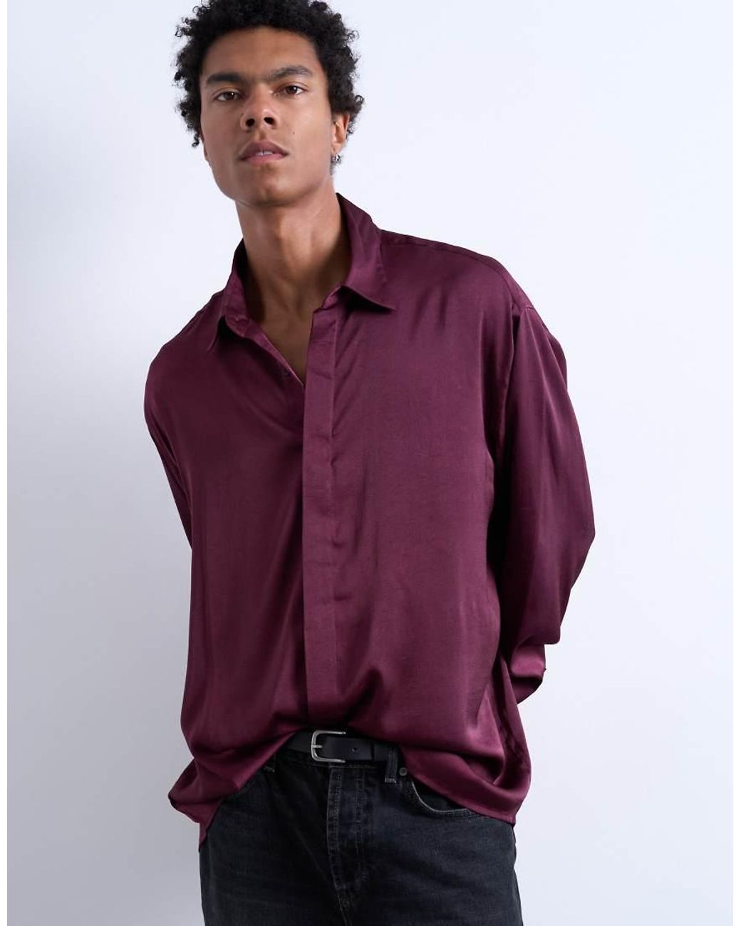 Topman Purple Oversized Fit Sateen Shirt for men