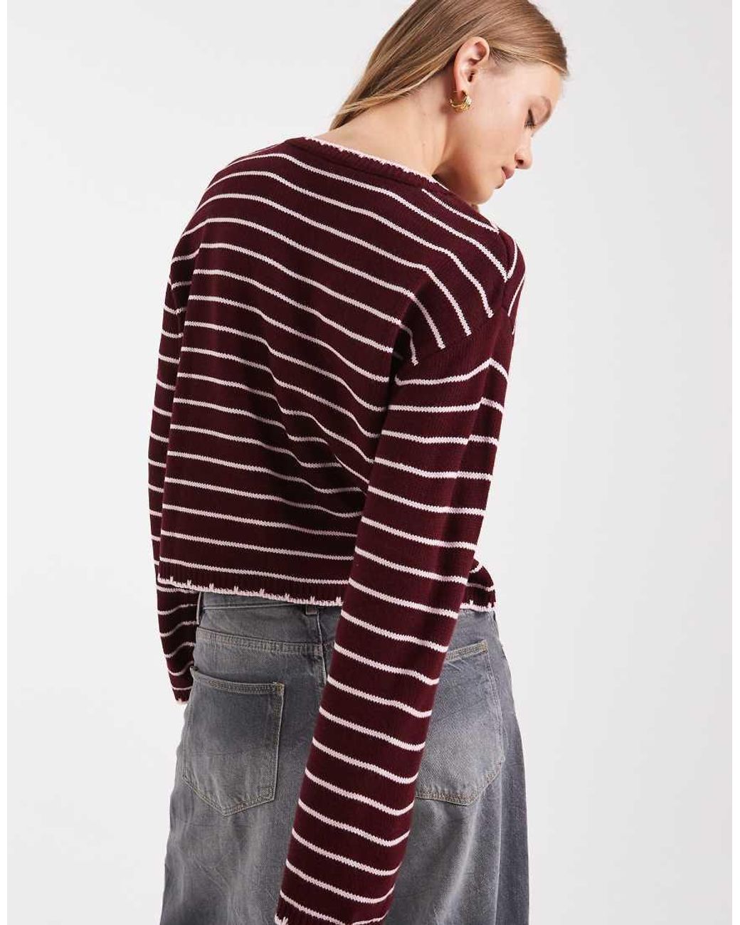 Miss Selfridge Red Striped Blanket Stitch Cardigan