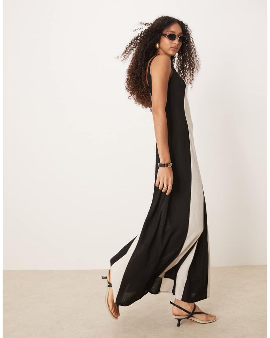 Pretty Lavish Natural Square Neck Contrast Linen Look Maxi Dress