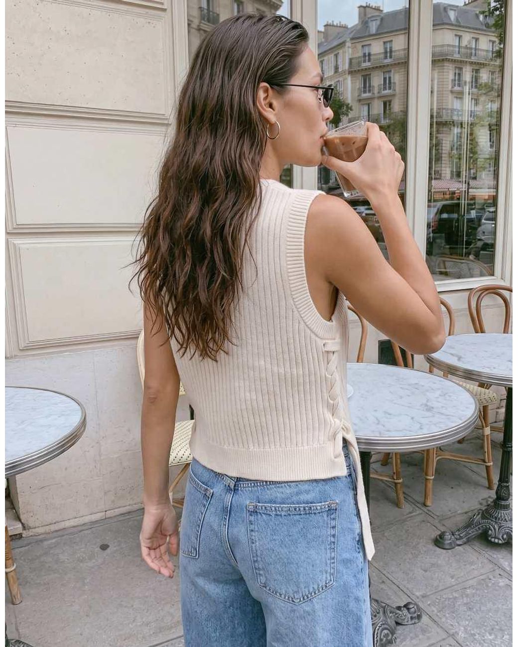 Vero Moda White Lace Up Rib Knitted Vest