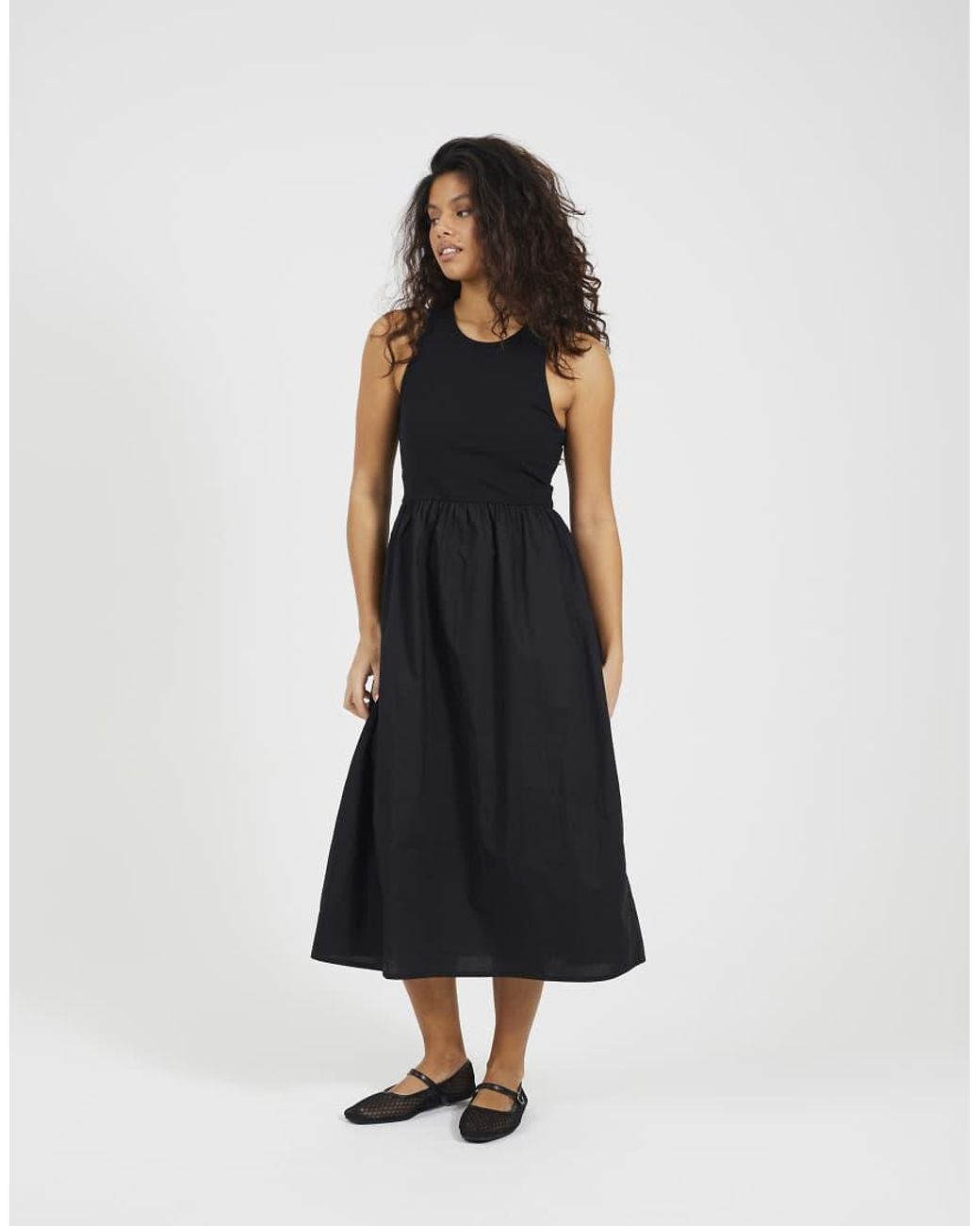 Brave Soul Blue Ribbed Jersey And Poplin Mix Midi Dress
