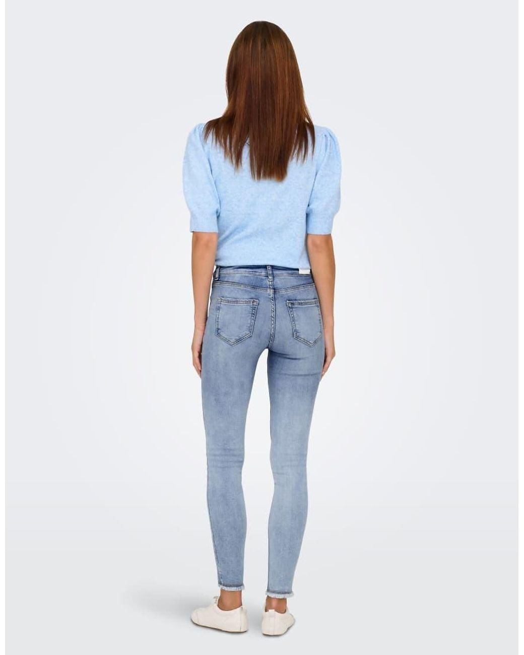 ONLY Blue Blush Mid Rise Skinny Ankle Length Raw Hem Jeans