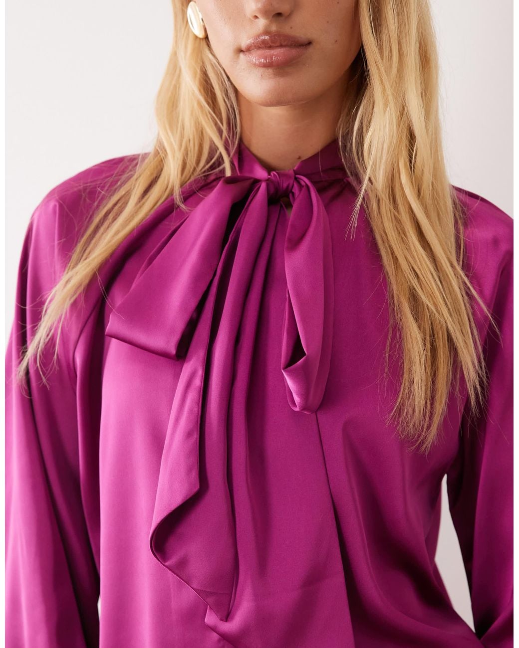 ASOS Pink Satin Tie Neck Button Down Blouse