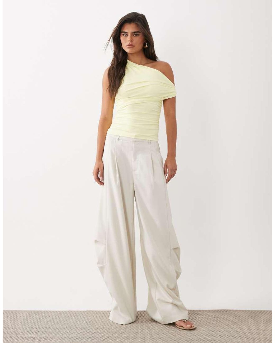 ASOS Natural Polyamide Ruched Twist Side Cut Away Draped Top