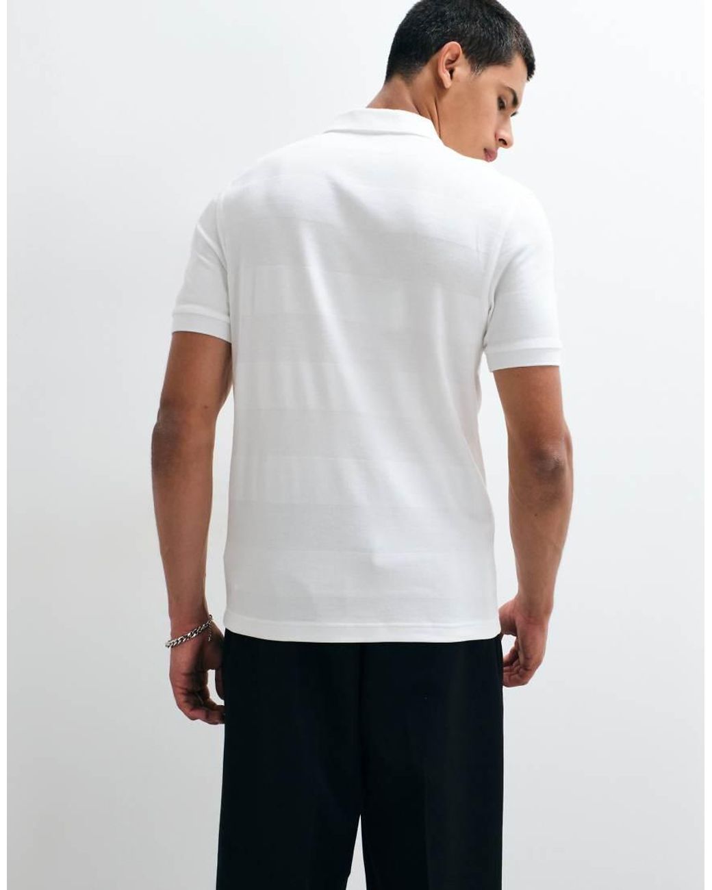 Fred Perry White Textured Stripe Pique Polo Shirt for men