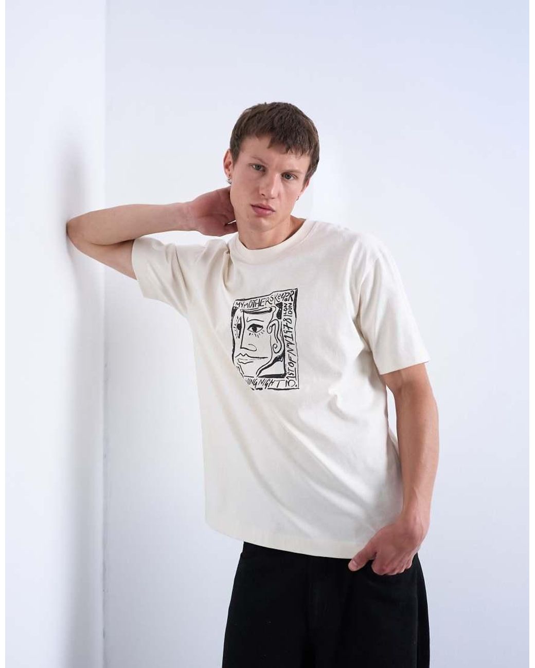 Topman White Relaxed Fit T-shirt With Front And Back Mothers Keeper Print for men