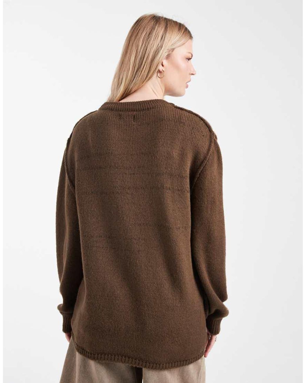 ASOS Brown Oversized Knitted Jumper With Exposed Seams