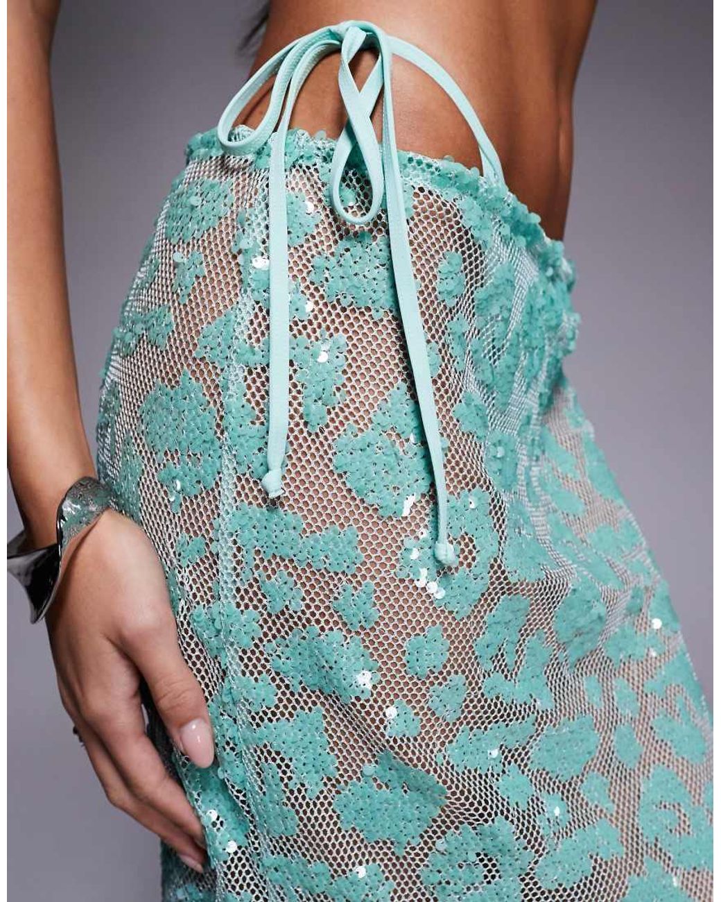 South Beach Blue Sequined Beach Maxi Skirt