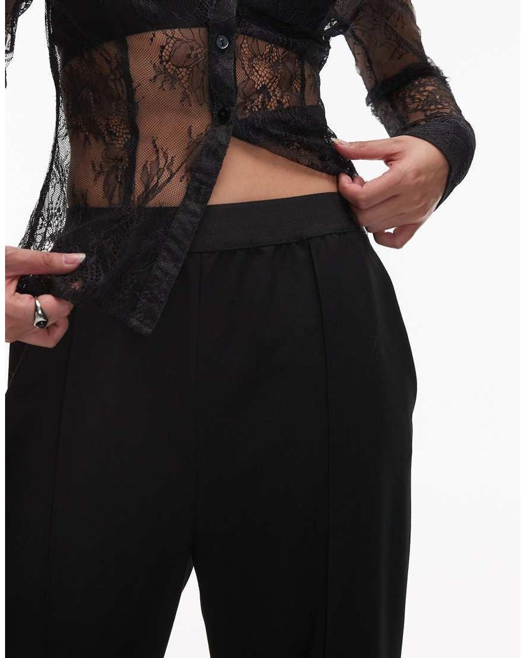 ARKET Black Satin Wide Straight Leg Tailored Trousers With Elasticated Waist