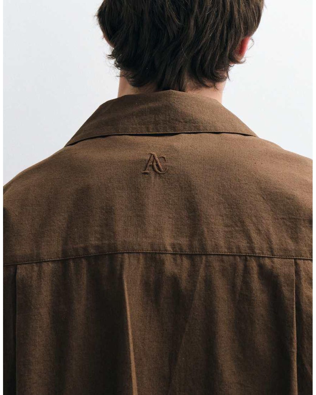 ASOS COLLECTIVE Brown Relaxed Fit Cotton-linen Blend Embroidered Shirt for men