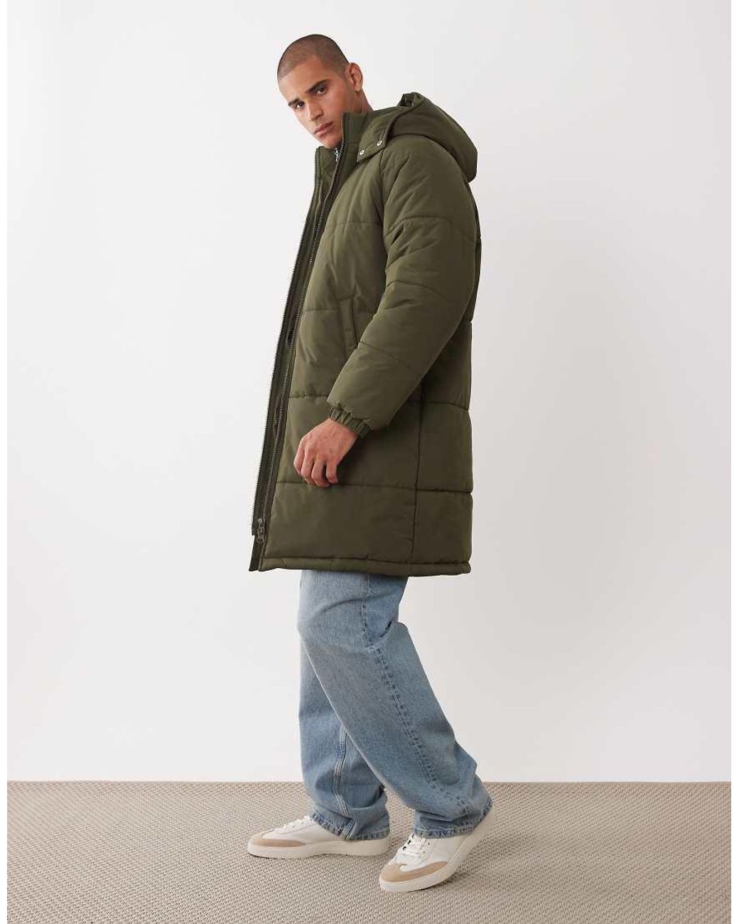 ASOS Green Longline Puffer Jacket for men