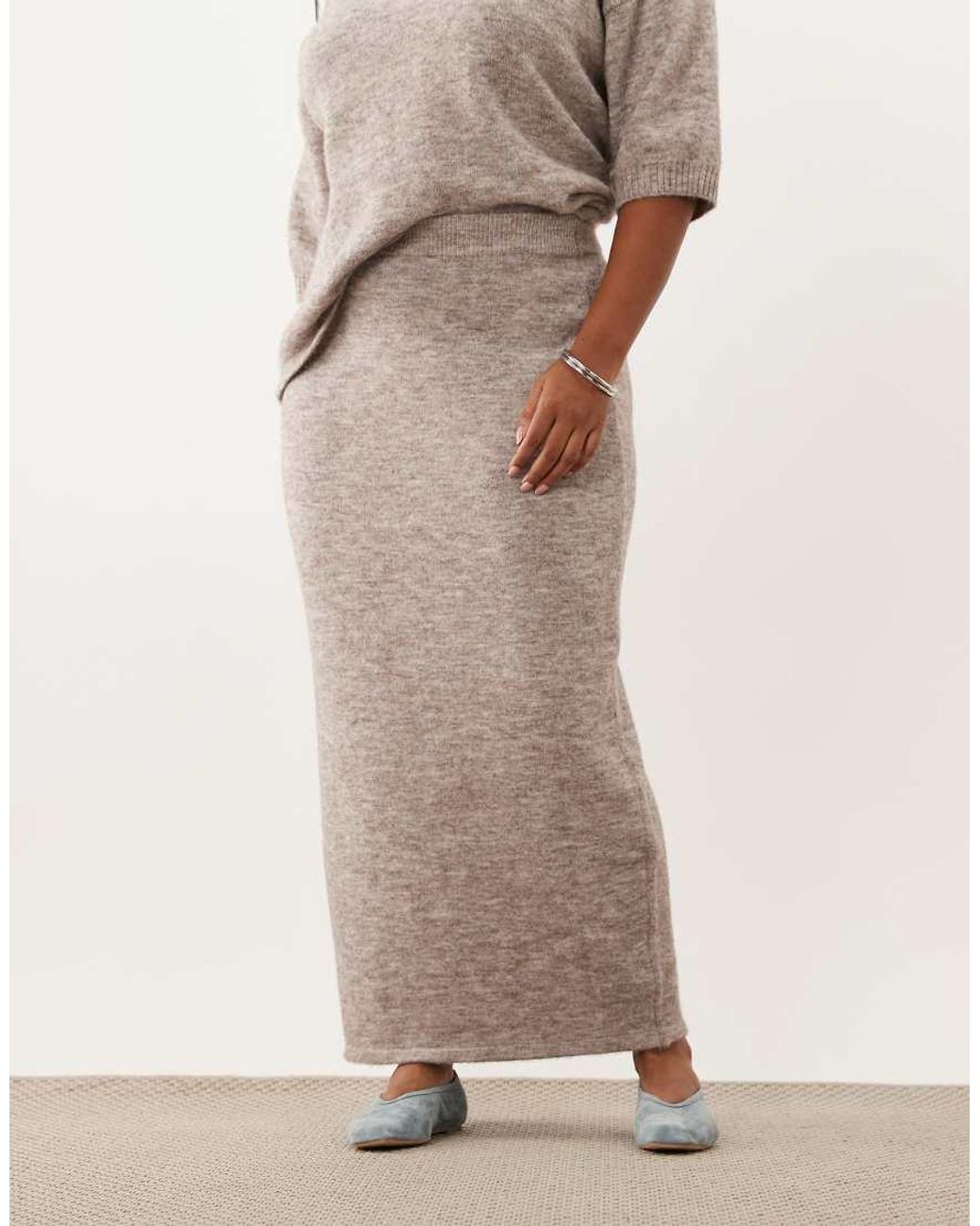 ASOS Brown Asos Design Curve Knitted Midaxi Skirt With Wool Co-Ord