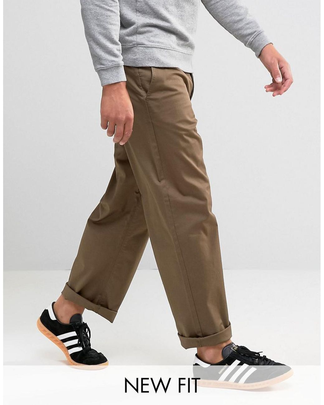 ASOS Wide Leg Chinos In Khaki in Green for Men Lyst UK