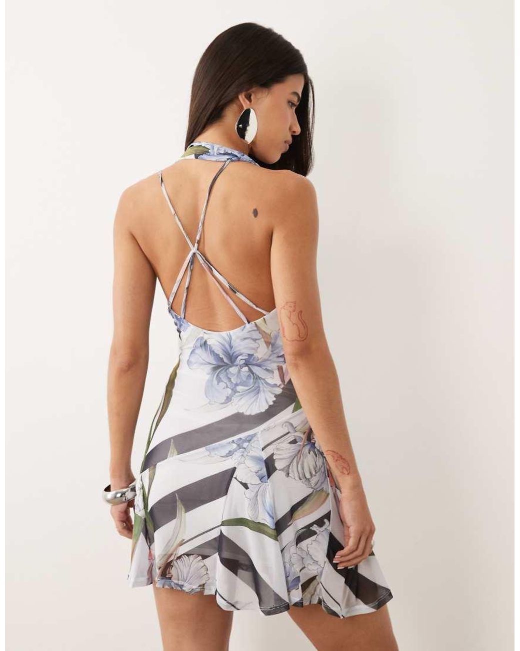 ASOS Natural Cowl Neck Mini Dress With Scarf Detail And Godets