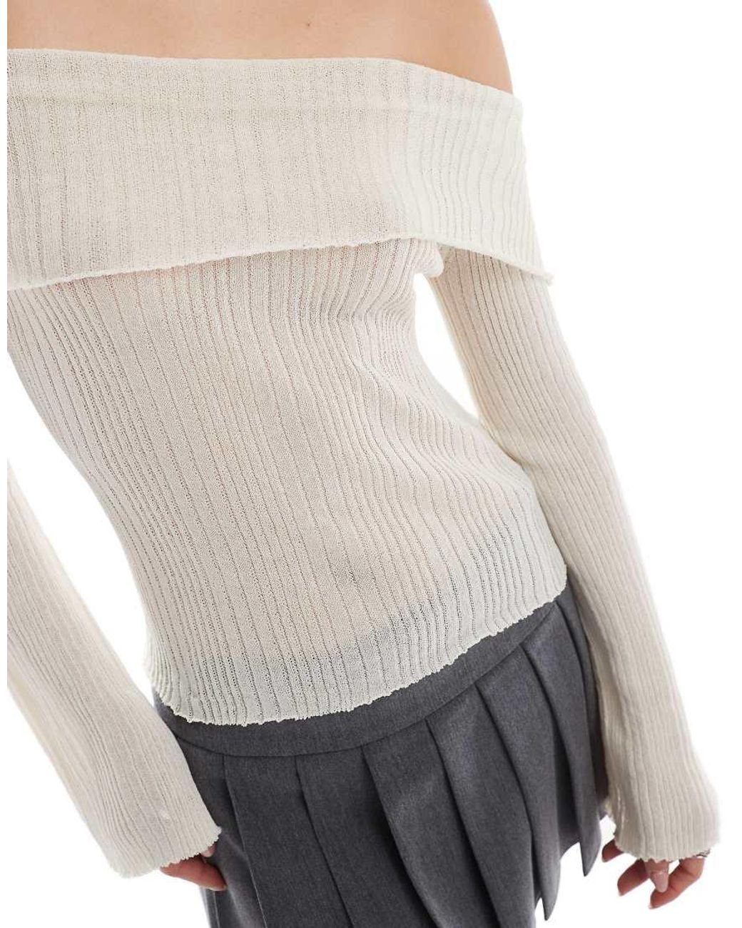 Stradivarius White Str Light Knit Off Shoulder Top