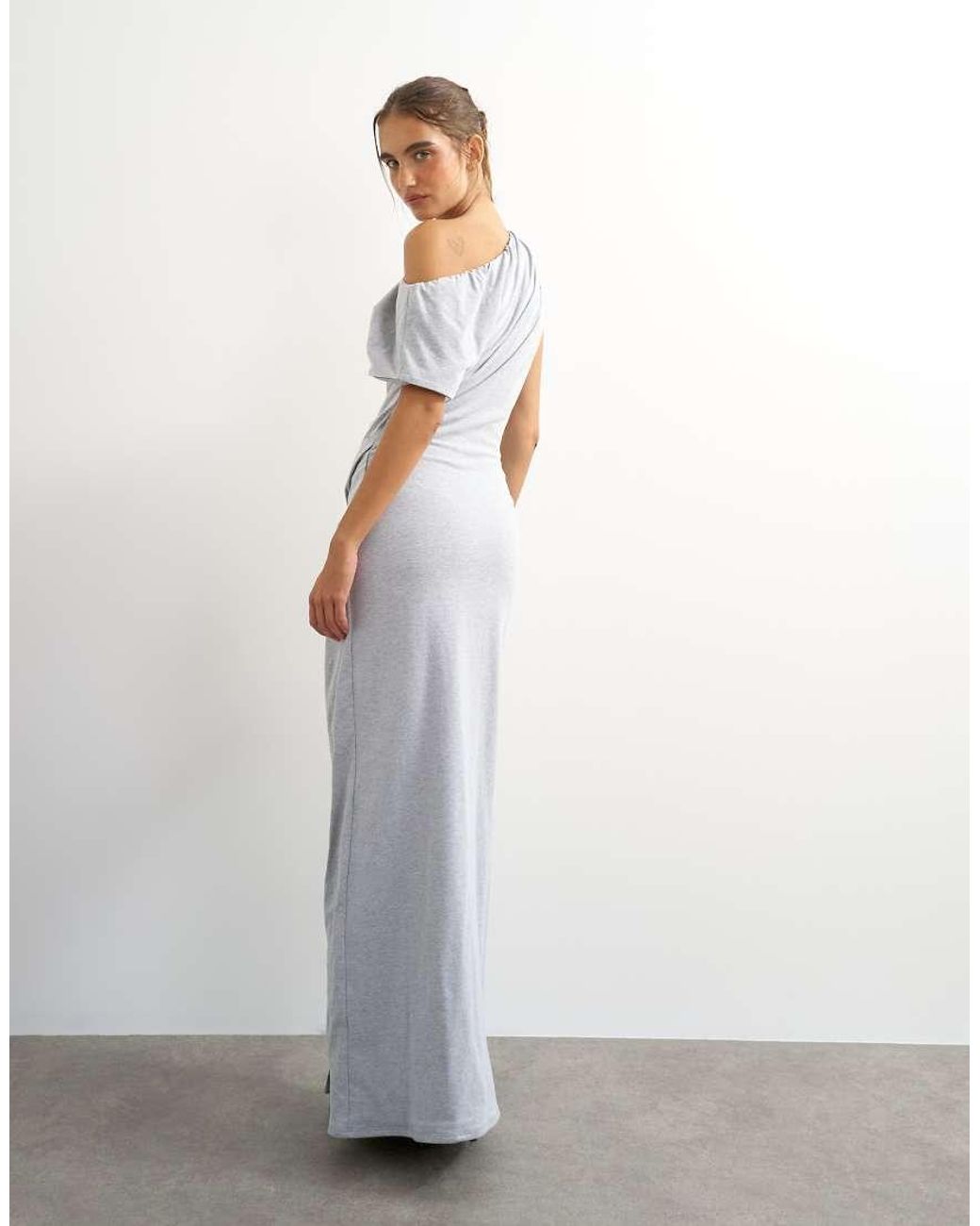 TOPSHOP White Premium Cotton Rich Jersey Draped Asymmetric Maxi Dress
