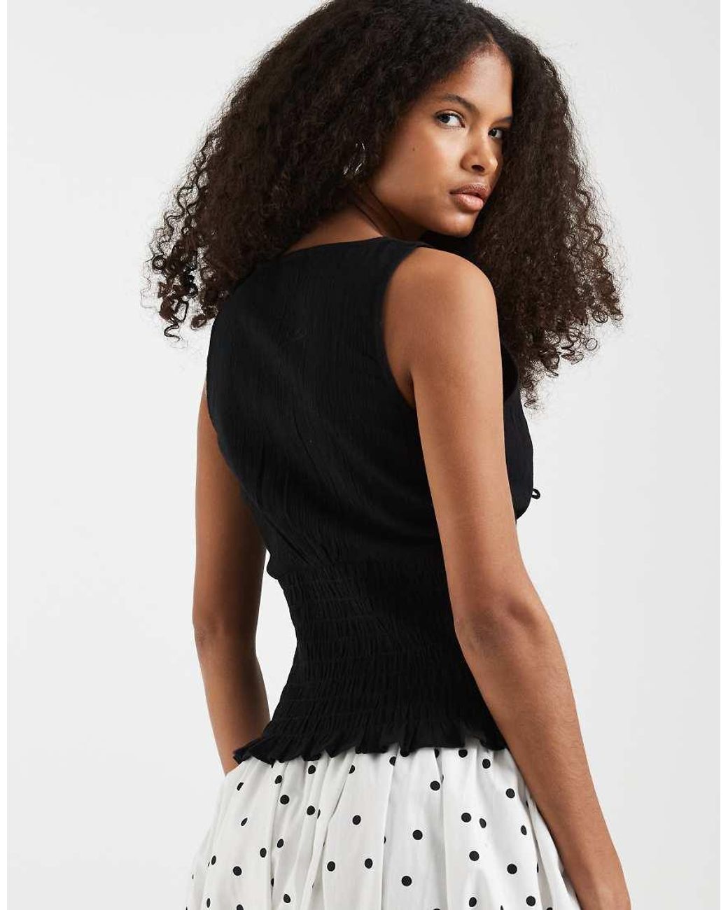 ASOS Black Shirred Waist V Neck Cami