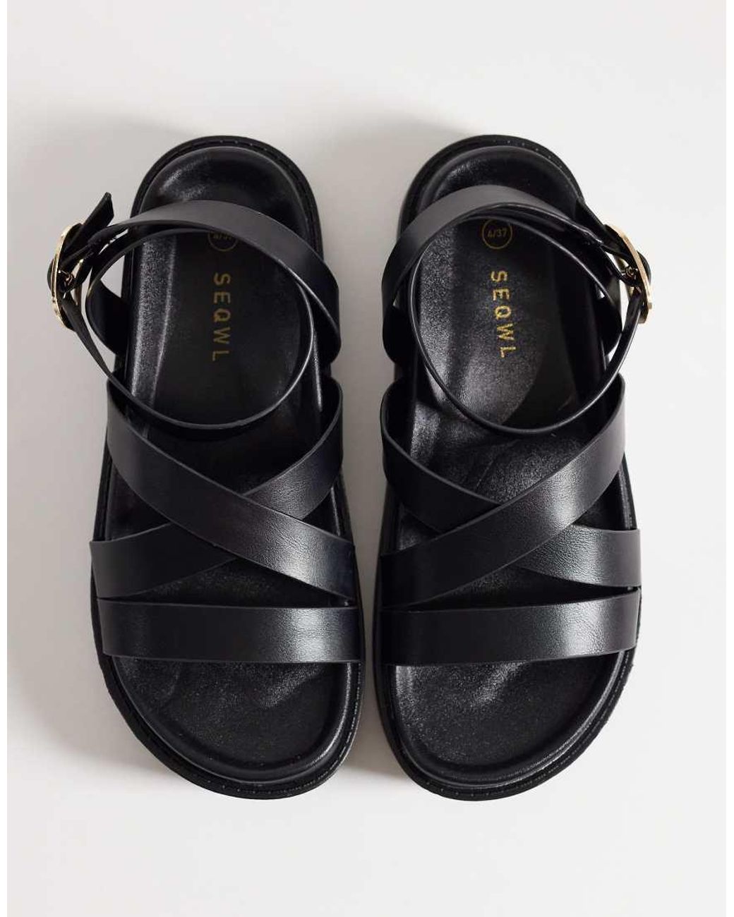 SEQWL Black Strappy Flatform Sandals