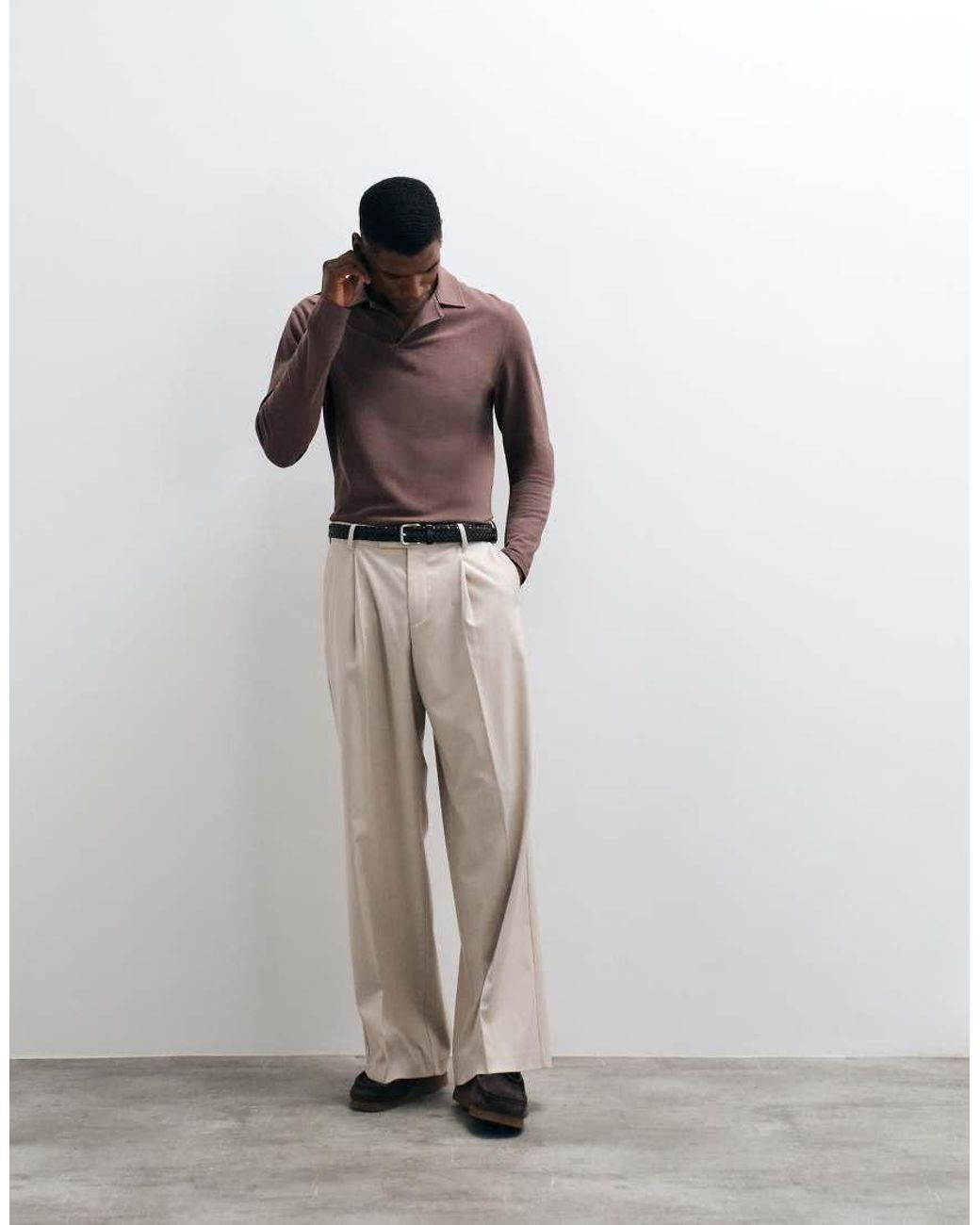 ASOS Brown Breathemax Lite Long Sleeve Revere Polo for men