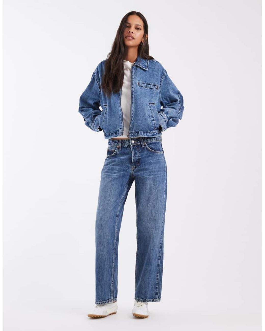Noisy May Blue Boxy Zip Thru Denim Jacket