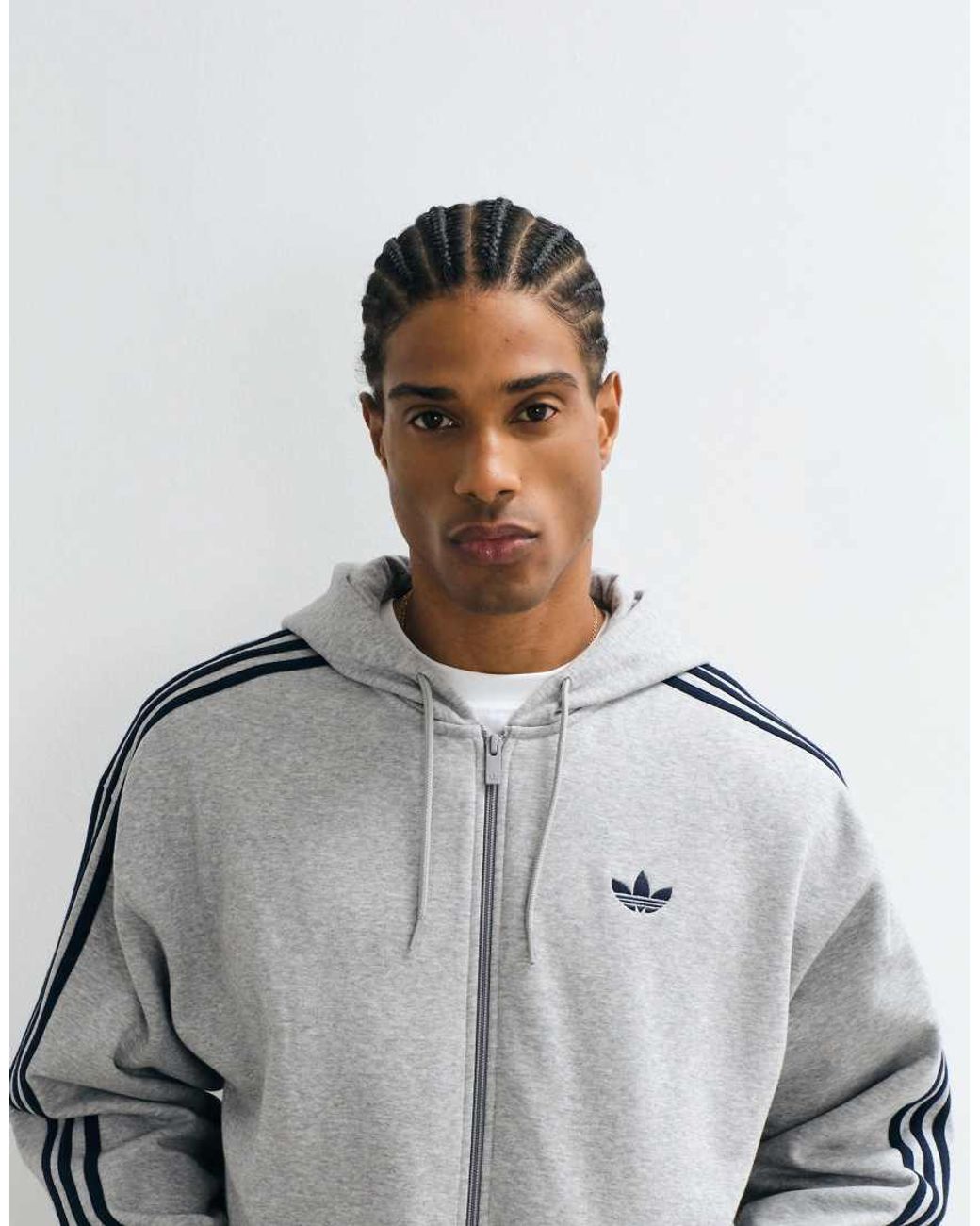 Adidas Originals Gray Full Zip Loose Fit Hoodie for men