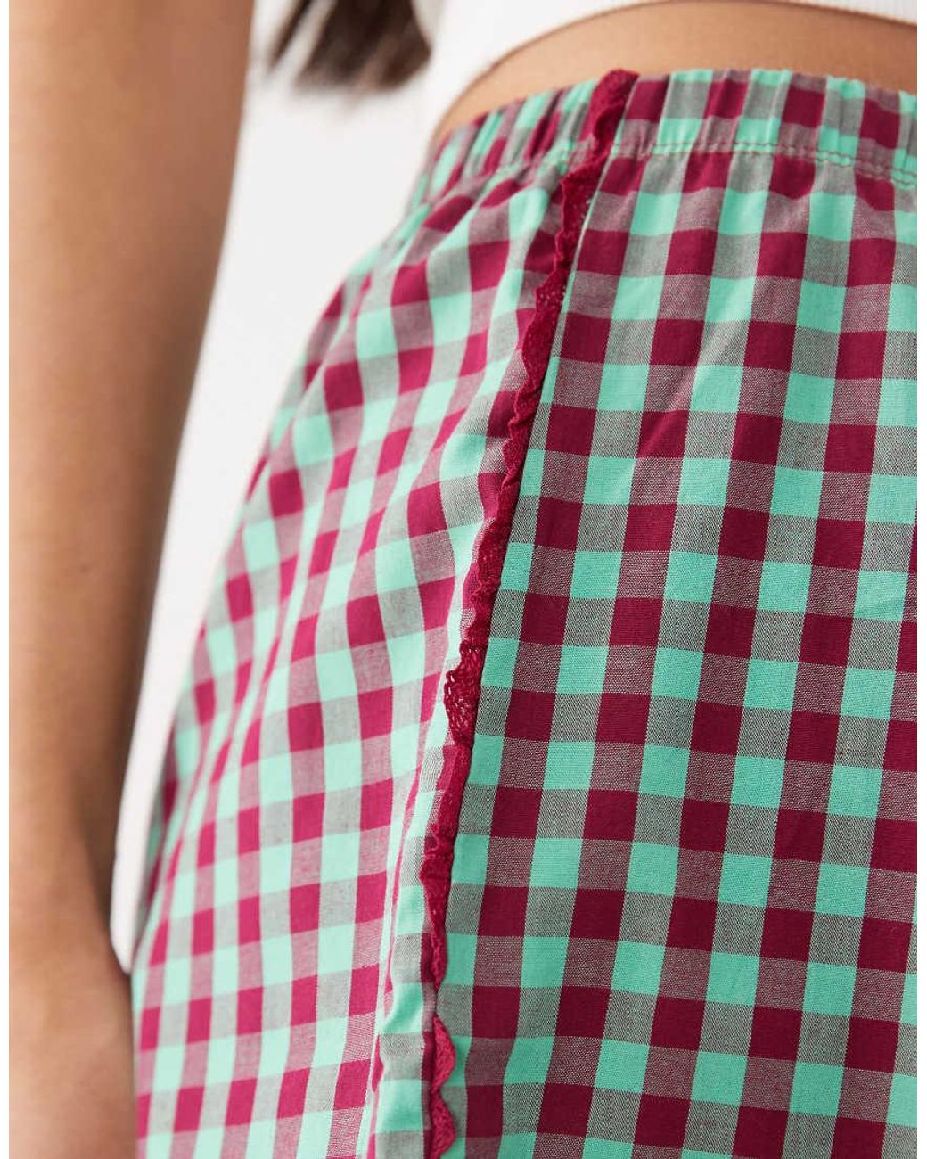 ASOS Multicolor Textured Gingham Pajama Boxer Shorts With Lace Trim