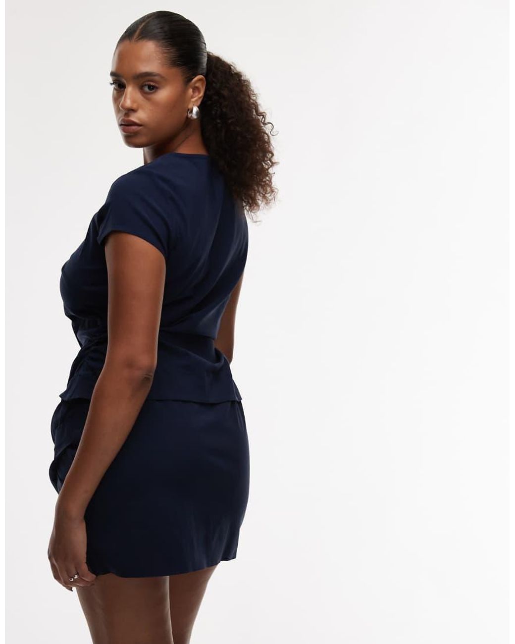 ASOS Blue Asos Design Curve Cap Sleeve Wrap Skirt Mini Dress