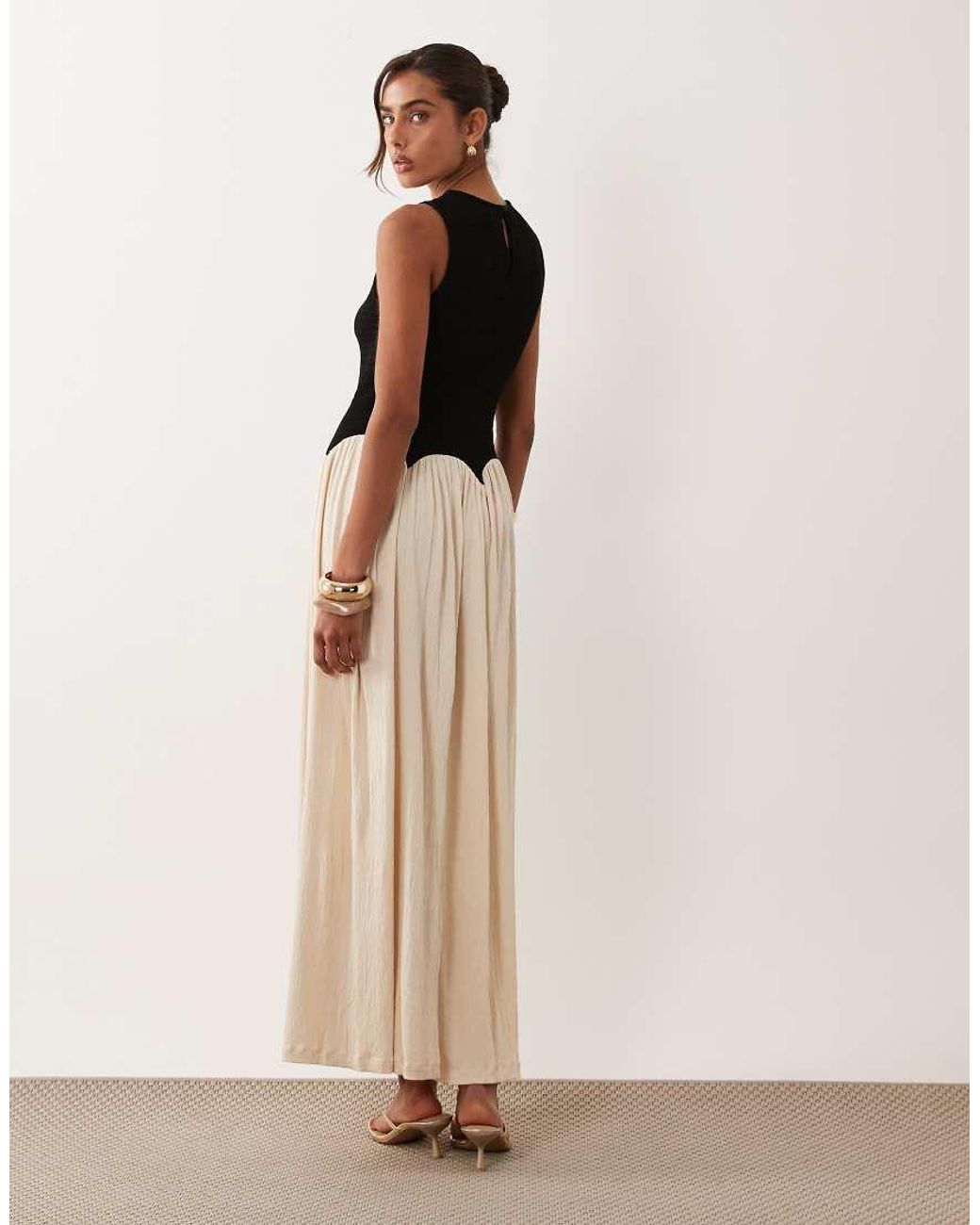 ASOS Natural Colour Block Crinkle Midi Dress