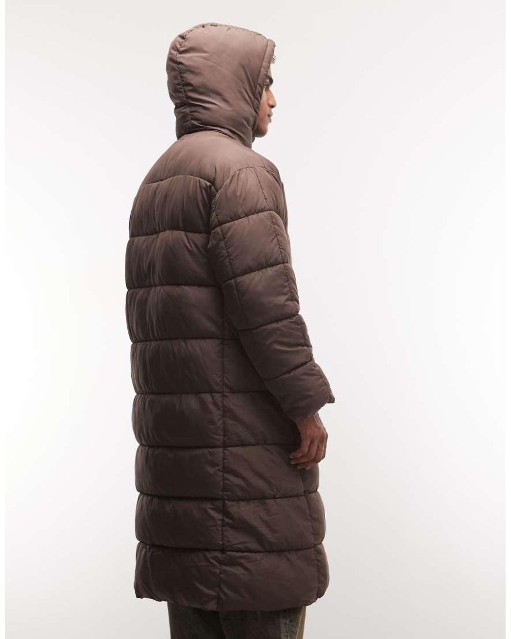 Collusion Brown Unisex Longline Hooded Maxi Puffer Coat